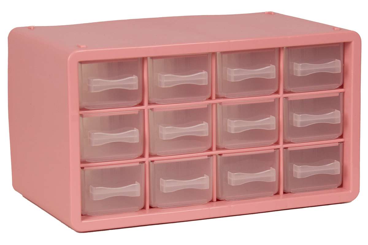 Opbevaringsboks m/12 skuffer 14,2x24,8x14,9cm pink